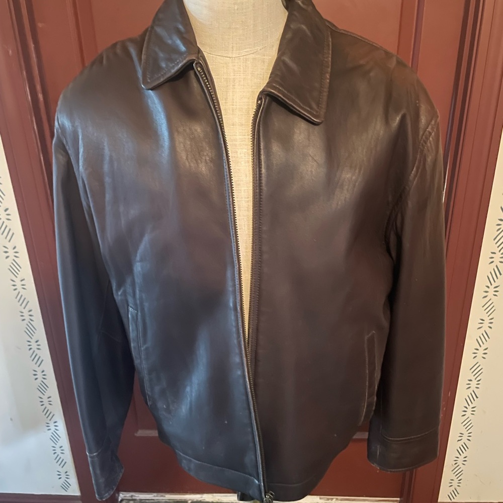 Nautica Men's Dark Brown Leather Jacket